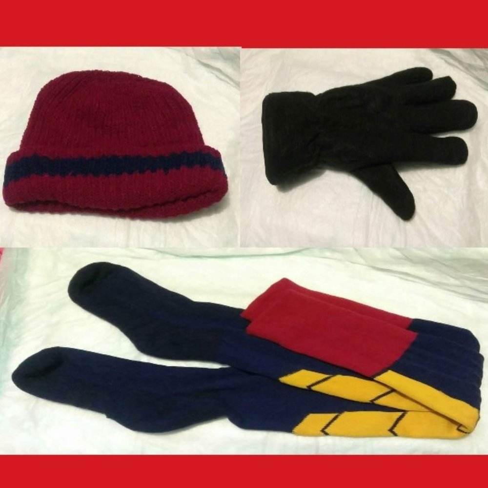 3pc  Bundle Winter Bundle Beanie Gloves Thick Socks Woman's Warm Knit Ca…